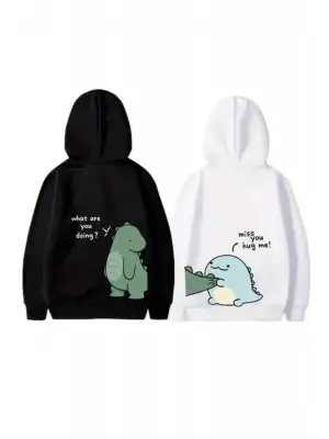 SBRD- Sevgililer Günü Özel Unisex Kapüşonlu Baskılı Oversize Sweatshirt - Siyah