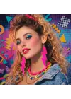 80’ler 90&amp;#39;lar Retro Neon Pembe Şimşek Küpe 10 cm