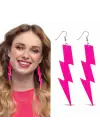 80’ler 90&amp;#39;lar Retro Neon Pembe Şimşek Küpe 10 cm