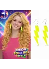 80’ler 90&amp;#39;lar Retro Neon Sarı Şimşek Küpe 10 cm