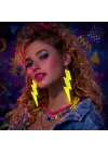80’ler 90&amp;#39;lar Retro Neon Sarı Şimşek Küpe 10 cm