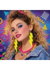 80’ler 90&amp;#39;lar Retro Neon Sarı Şimşek Küpe 10 cm