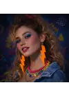 80’ler 90&amp;#39;lar Retro Neon Turuncu Şimşek Küpe 10 cm