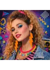 80’ler 90&amp;#39;lar Retro Neon Turuncu Şimşek Küpe 10 cm