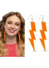 80’ler 90&amp;#39;lar Retro Neon Turuncu Şimşek Küpe 10 cm
