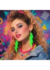 80’ler 90&amp;#39;lar Retro Neon Yeşil Şimşek Küpe 10 cm
