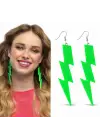 80’ler 90&amp;#39;lar Retro Neon Yeşil Şimşek Küpe 10 cm