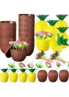 Ananas &amp; Hindistan Cevizi Tasarımlı Pipetli Bardak Seti (6 Adet)