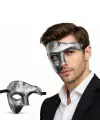 Antik Eskitme Gümüş Erkek Yarım Maske - Phantom &amp; Balo Maskesi