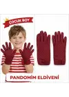 Çocuk Boy Pandomim Eldiveni Beyaz Puantiyeli Bordo Renk Gösteri Eldiveni 23 Nisan 19 Mayıs