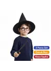 Harry Potter Tarzı Çocuk Seti (Siyah Keçe Şapka, Asa, Gözlük)