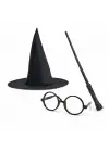 Harry Potter Tarzı Çocuk Seti (Siyah Keçe Şapka, Asa, Gözlük)