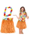 Hawaii Luau Aloha Turuncu Püsküllü 40 cm Etek ve Hawaii Kolye Seti