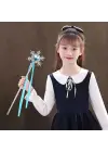 Kar Taneli Mavi Kalp Taşlı Saten Kurdeleli Karlar Ülkesi Elsa Asası Sopası 34 cm