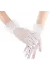 Kısa Boy Güpürlü Beyaz Puantiyeli Tül Eldiven Beyaz Renk