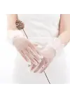 Kısa Boy Likralı Güpürlü Yetişkin Tül Eldiven Beyaz Renk