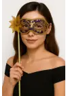 Lüks Taşlı Saplı Maskeli Balo Maskesi Mor Renk 35 cm