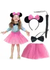 Minnie Kostüm Seti (Pembe Tütü Etek + Pembe Taç + Papyon + Kuyruk)