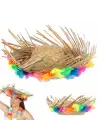 Naturel Renk Püsküllü Örme Hasır Hawaii Luau Aloha Şapka 13x36 cm