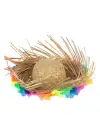 Naturel Renk Püsküllü Örme Hasır Hawaii Luau Aloha Şapka 13x36 cm