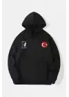 SBRD- 10 Kasıma Özel 3 İplik Kapüşonlu Baskılı Sweatshirt Hoodie - Siyah