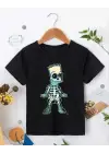 SBRD- Çoçuk Bisiklet Yaka Kısa Kol Baskılı T-shirt - Siyah