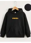SBRD- Çocuk Unisex Kapüşonlu Ön Ve Arka Garfield Baskılı Sweatshirt - Siyah