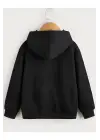 SBRD- Çocuk Unisex Kapüşonlu Tatlı Kedi Baskılı Sweatshirt - Siyah