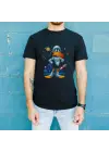SBRD- Duck Dodgers Uzay Baskılı Unisex Siyah Oversize Tişört - 24/1 Penye