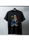 SBRD- Duck Dodgers Uzay Baskılı Unisex Siyah Oversize Tişört - 24/1 Penye