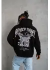 SBRD- Erkek 3 İplik Pamuklu Baskılı Kapüşonlu Cepli Sweatshirt Hoodie - Siyah