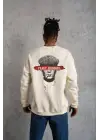 SBRD- Erkek 3 İplik Pamuklu Bisiklet Yaka Baskılı Oversize Sweatshirt - Beyaz