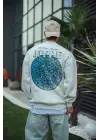 SBRD- Erkek 3 İplik Pamuklu Bisiklet Yaka Baskılı Sweatshirt - Beyaz