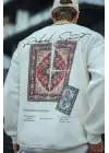 SBRD- Erkek 3 İplik Pamuklu Bisiklet Yaka Baskılı Sweatshirt - Beyaz