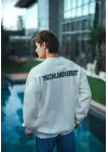 SBRD- Erkek 3 İplik Pamuklu Bisiklet Yaka Baskılı Sweatshirt - Beyaz