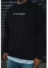 SBRD- Erkek 3 İplik Pamuklu Bisiklet Yaka Baskılı Sweatshirt - Siyah