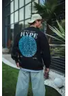 SBRD- Erkek 3 İplik Pamuklu Bisiklet Yaka Baskılı Sweatshirt - Siyah