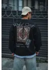 SBRD- Erkek 3 İplik Pamuklu Bisiklet Yaka Baskılı Sweatshirt - Siyah
