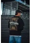 SBRD- Erkek 3 İplik Pamuklu Bisiklet Yaka Baskılı Sweatshirt - Siyah