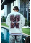 SBRD- Erkek 3 İplik Pamuklu Bisiklet Yaka Ön Ve Arka Baskılı Sweatshirt - Beyaz