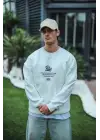 SBRD- Erkek 3 İplik Pamuklu Bisiklet Yaka Ön Ve Arka Baskılı Sweatshirt - Beyaz
