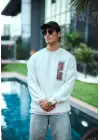 SBRD- Erkek 3 İplik Pamuklu Bisiklet Yaka Ön Ve Arka Baskılı Sweatshirt - Beyaz