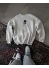 SBRD- Erkek 3 İplik Pamuklu Bisiklet Yaka Ön Ve Arka Baskılı Sweatshirt -  Beyaz