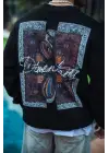 SBRD- Erkek 3 İplik Pamuklu Bisiklet Yaka Ön Ve Arka Baskılı Sweatshirt - Siyah