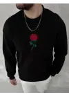 SBRD- Erkek 3 İplik Pamuklu Bisiklet Yaka Ön Ve Arka Baskılı Sweatshirt - Siyah