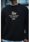 SBRD- Erkek 3 İplik Pamuklu Bisiklet Yaka Ön Ve Arka Baskılı Sweatshirt - Siyah