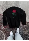 SBRD- Erkek 3 İplik Pamuklu Bisiklet Yaka Ön Ve Arka Baskılı Sweatshirt - Siyah
