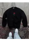 SBRD- Erkek 3 İplik Pamuklu Bisiklet Yaka Ön Ve Arka Baskılı Sweatshirt - Siyah