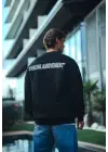 SBRD- Erkek 3 İplik Pamuklu Bisiklet Yaka Oversize Baskılı Sweatshirt - Siyah
