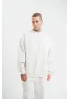 SBRD- Erkek 3 İplik Pamuklu Bisiklet Yaka Yıkamalı Sweatshirt - Beyaz